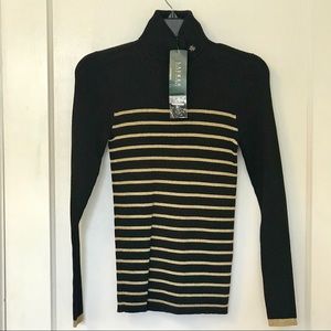 NWT Ralph Lauren Turtle Neck Sweater Black Gold